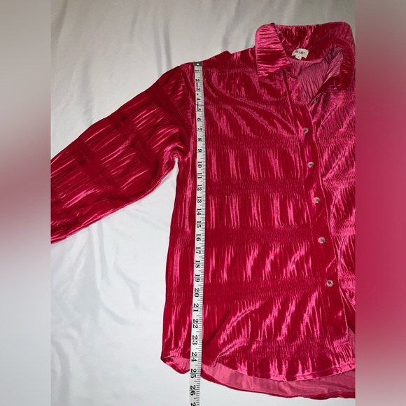 OVERSIZED Bibi Fuscia Velvet button down shirt with tiered shirring - size small - Picture 10 of 12
